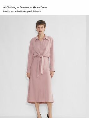 Aritzia Babaton Abbey Matte Satin Button-Up Midi Dress in Claremont